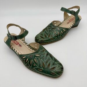 PIKOLINOS Romana Green Cutout Leather Mary Janes Size 39 (US 8.5)